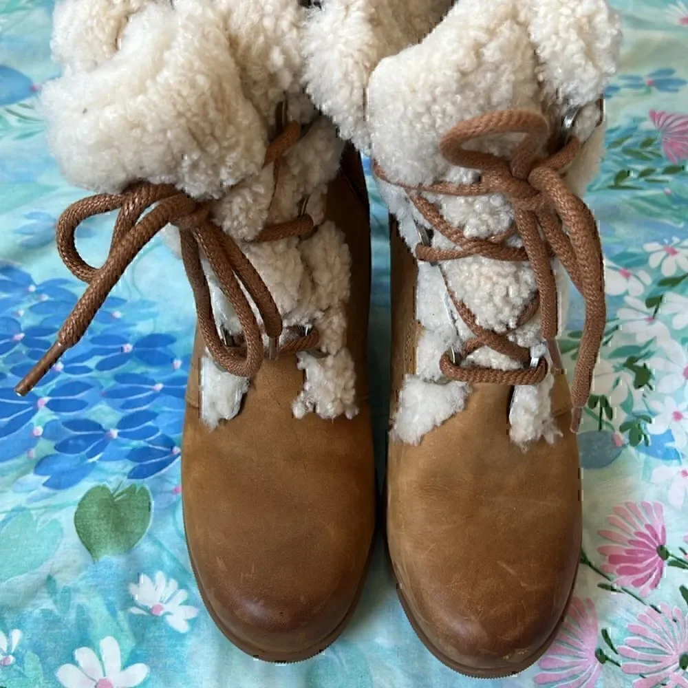 Sorel Joan of Arctic Wedge II Sherpa Tie Boots - 8 Camel - Picture 5 of 16